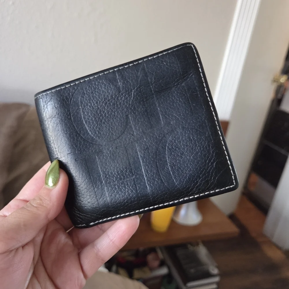 Carolina Herrera Vintage Embossed  Black Leather Wallet